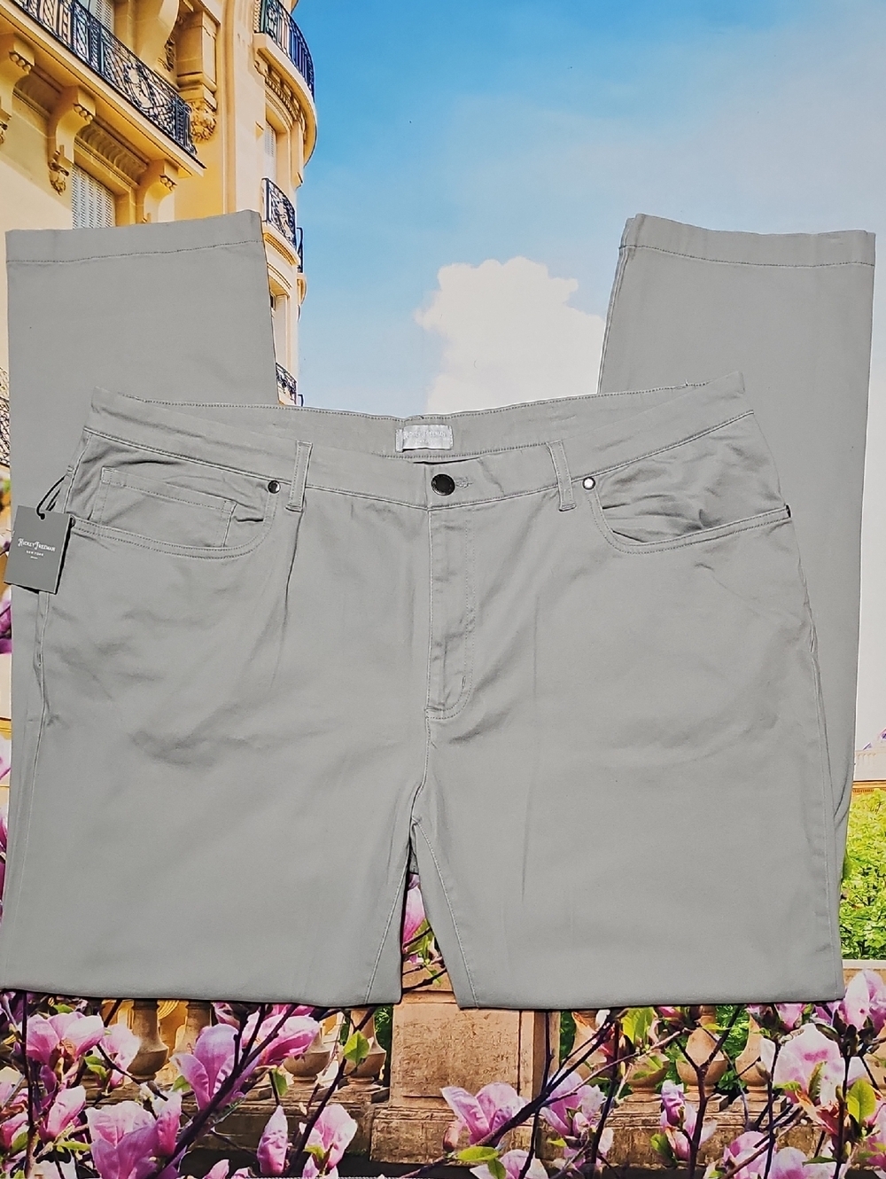 Hickey Freeman 5 Pocket Stretch Cotton Gray Pants Size 42x32